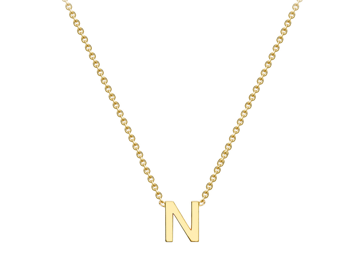 9ct Yellow Gold Mini Initial N Pendant 15-17'