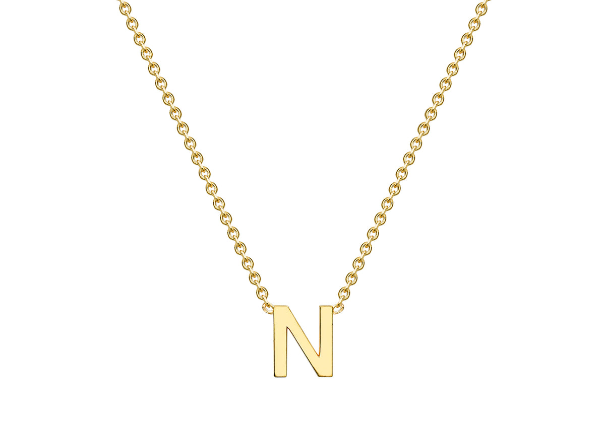 9ct Yellow Gold Mini Initial N Pendant 15-17'