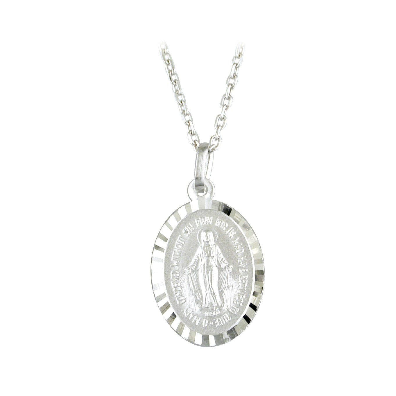 Sterling Silver Small Matt & Polished Oval Miraculous Pendant & Chain