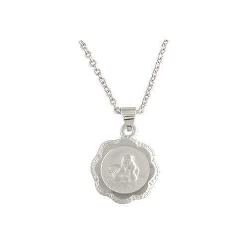 Sterling Silver Flower Edge Round Chereb Disc Pendant
