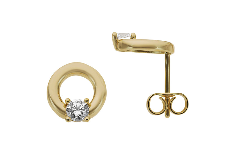 9ct Yellow Gold Open Circle Cubic Zirconia Stud Earrings