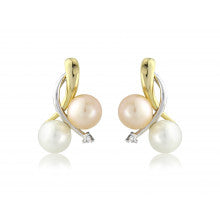 Elegant 9ct Gold Two-Tone Pearl & Diamond Drop Earrings