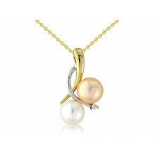9ct Yellow and White Gold Pearl and Diamond Pendant