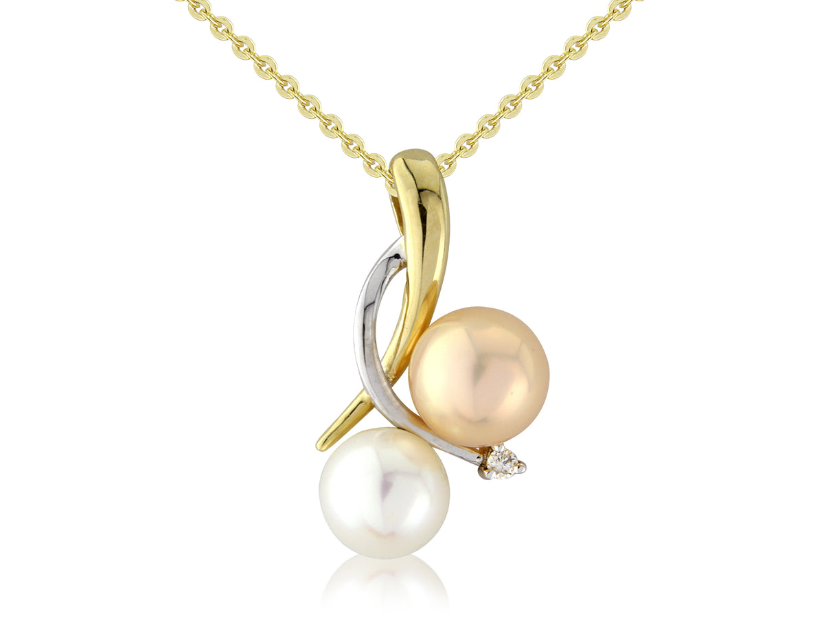 9ct Gold Twin Pearl and Diamond Pendant