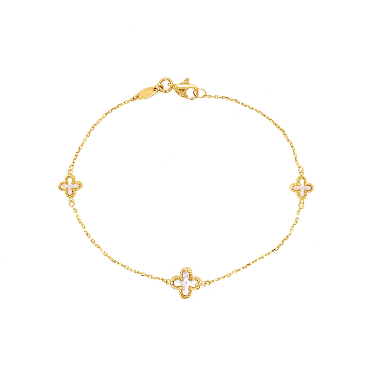 9ct Yellow Gold Mother of Pearl Flower Bracelet 7'