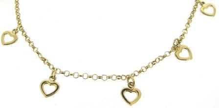 Vintage 18ct Yellow Gold 7 Heart Charm Bracelet 7.75'