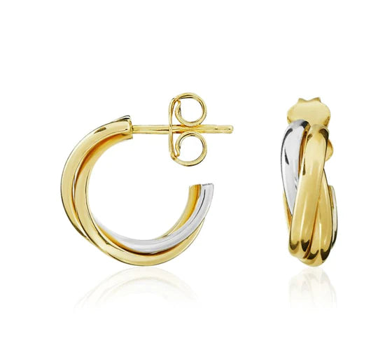 9ct Two-Tone Gold Crossover Scroll Hoop Earrings
