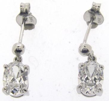 9ct White Gold Oval CZ Drop Earrings