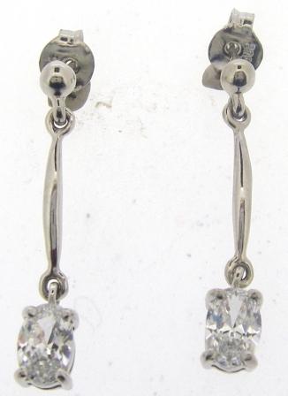 9ct White Gold Oval Cubic Zirconia Drop Earrings