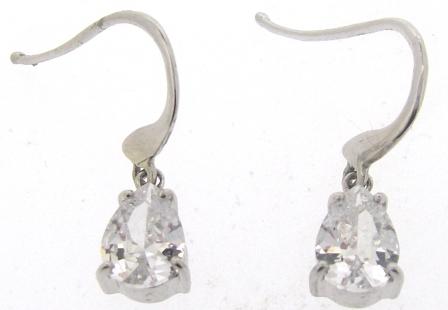 9ct White Gold Pear CZ Claw Set Drop Earrings