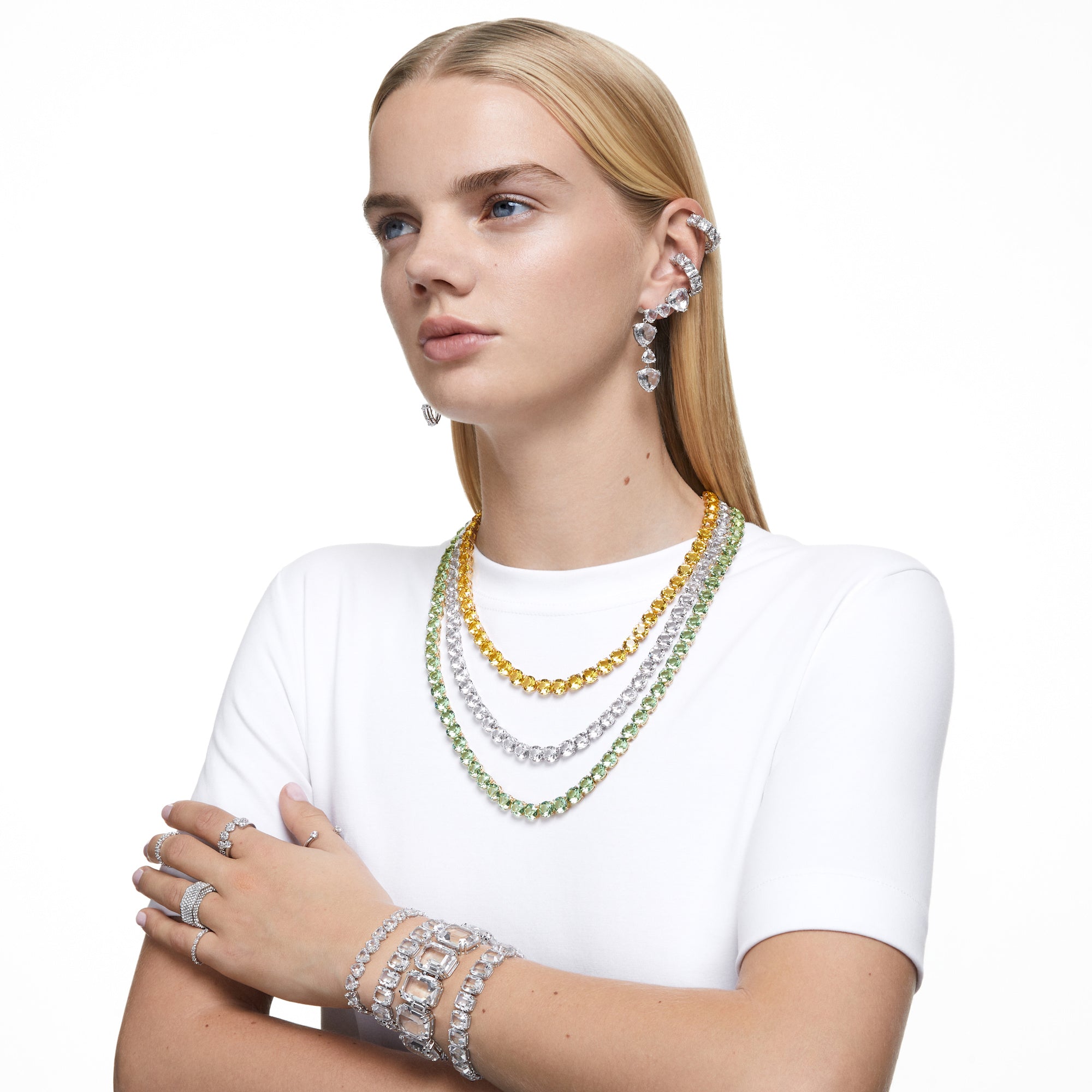 Swarovski Rhodium Plate Constella Ring Set