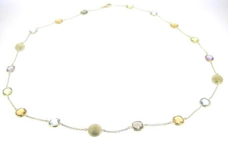 9ct Yellow Gold Multi-Stone & Satin Bead Necklace