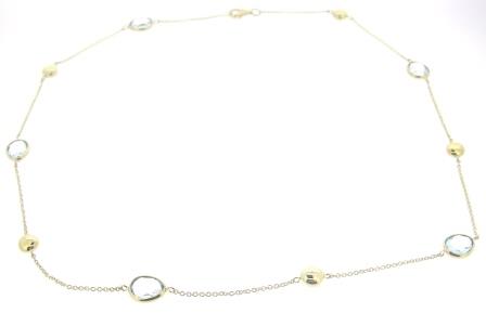 9ct Yellow Gold Teardrop Blue Topaz & Bead Station Necklace