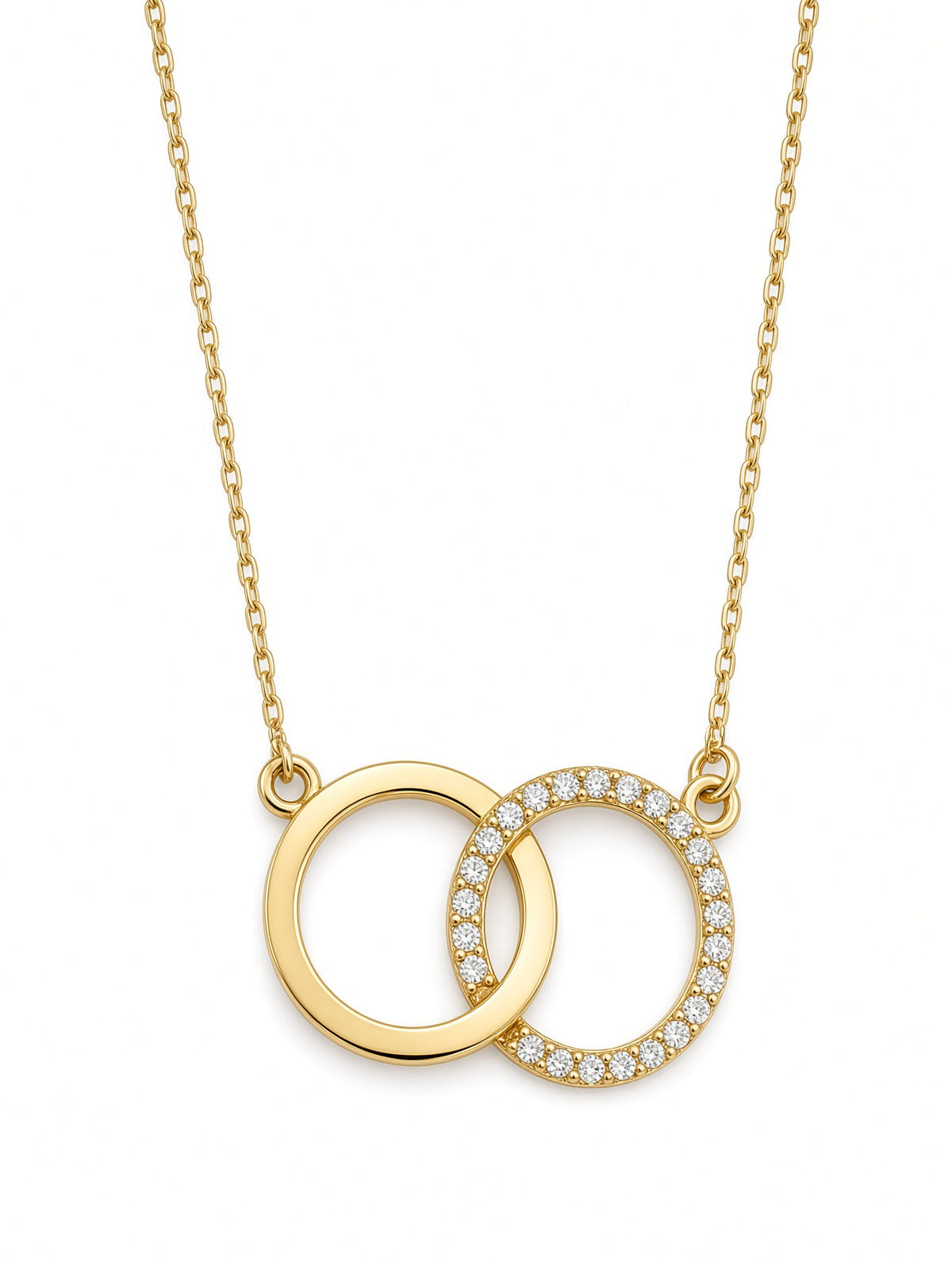9ct Yellow Gold CZ Interlocking Circle Necklace 17-18'
