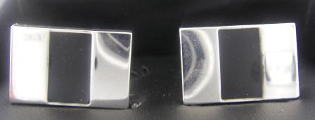 Mens Silver Plated Onyx Rectangular Cufflinks
