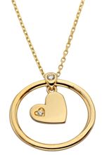 9ct Yellow Gold Cubic Zirconia Heart Inset Circle Pendant & Chain