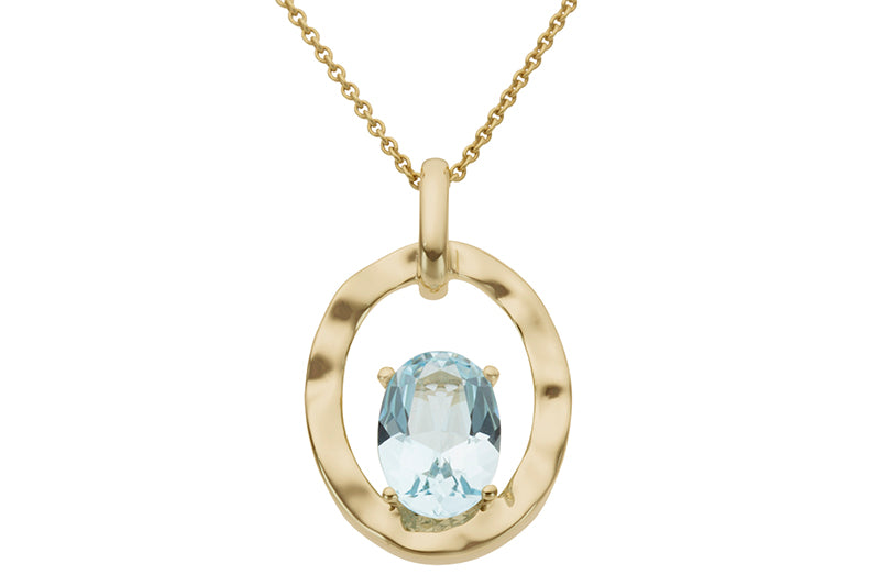 9ct Yellow Gold Blue Topaz Oval Pendant & Chain