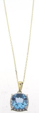 9ct Yellow Gold Swiss Blue Topaz & CZ Pendant