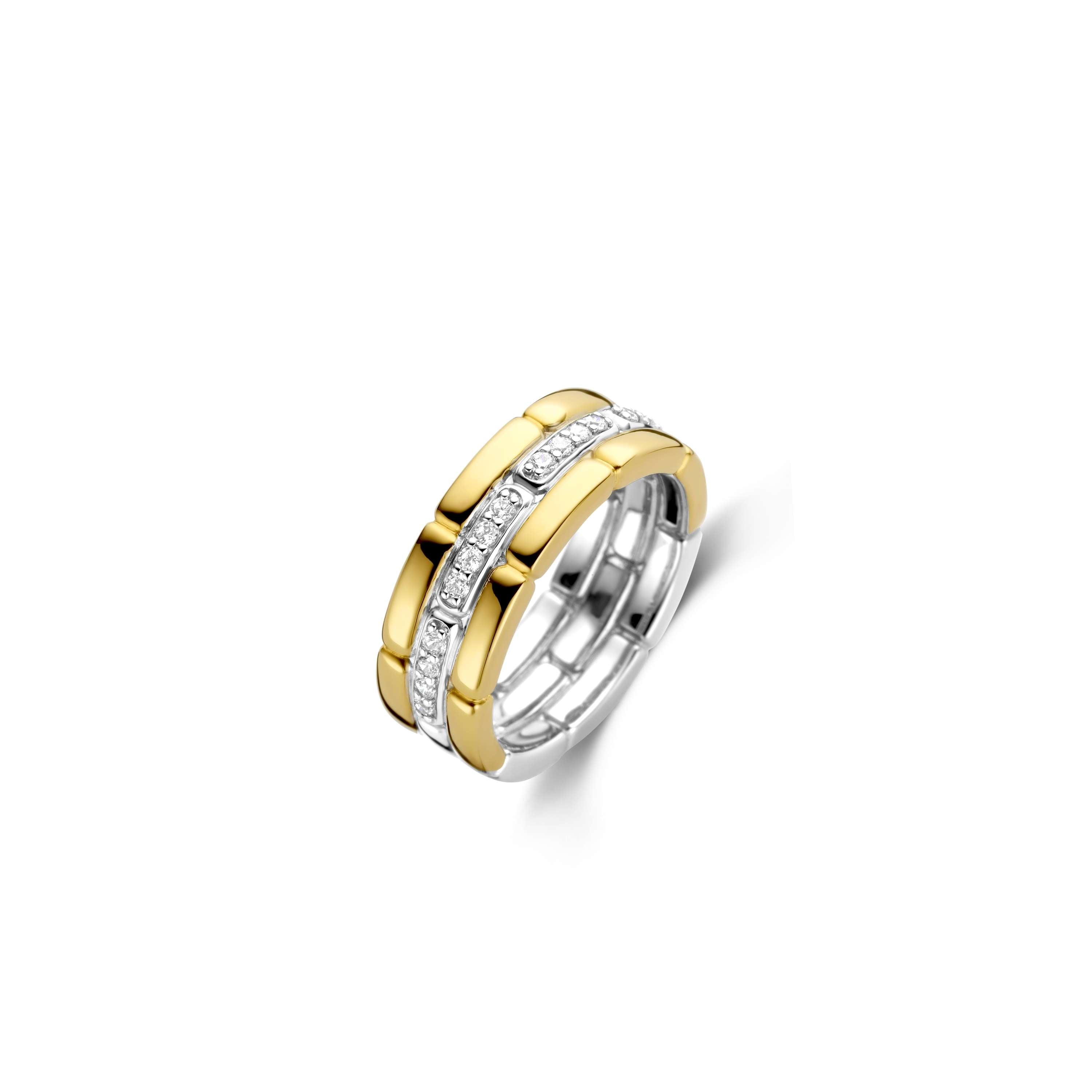Ti Sento Sterling Silver & Yellow Gold Plated Cubic Zirconia 3 Row Ring (Size 58)