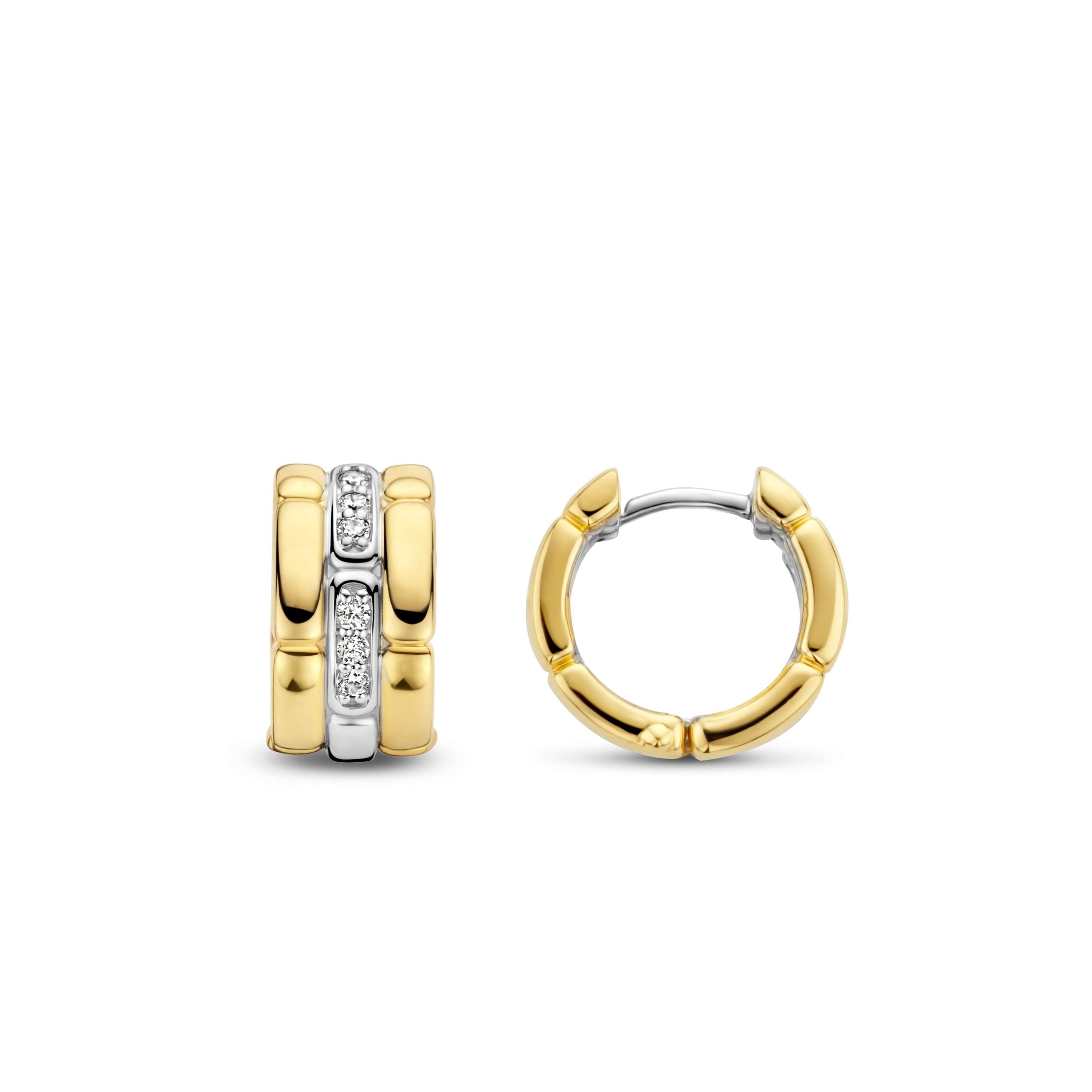 Ti Sento Sterling Silver Yellow Gold Plated Cubic Zirconia 3 Row Hoop Earrings