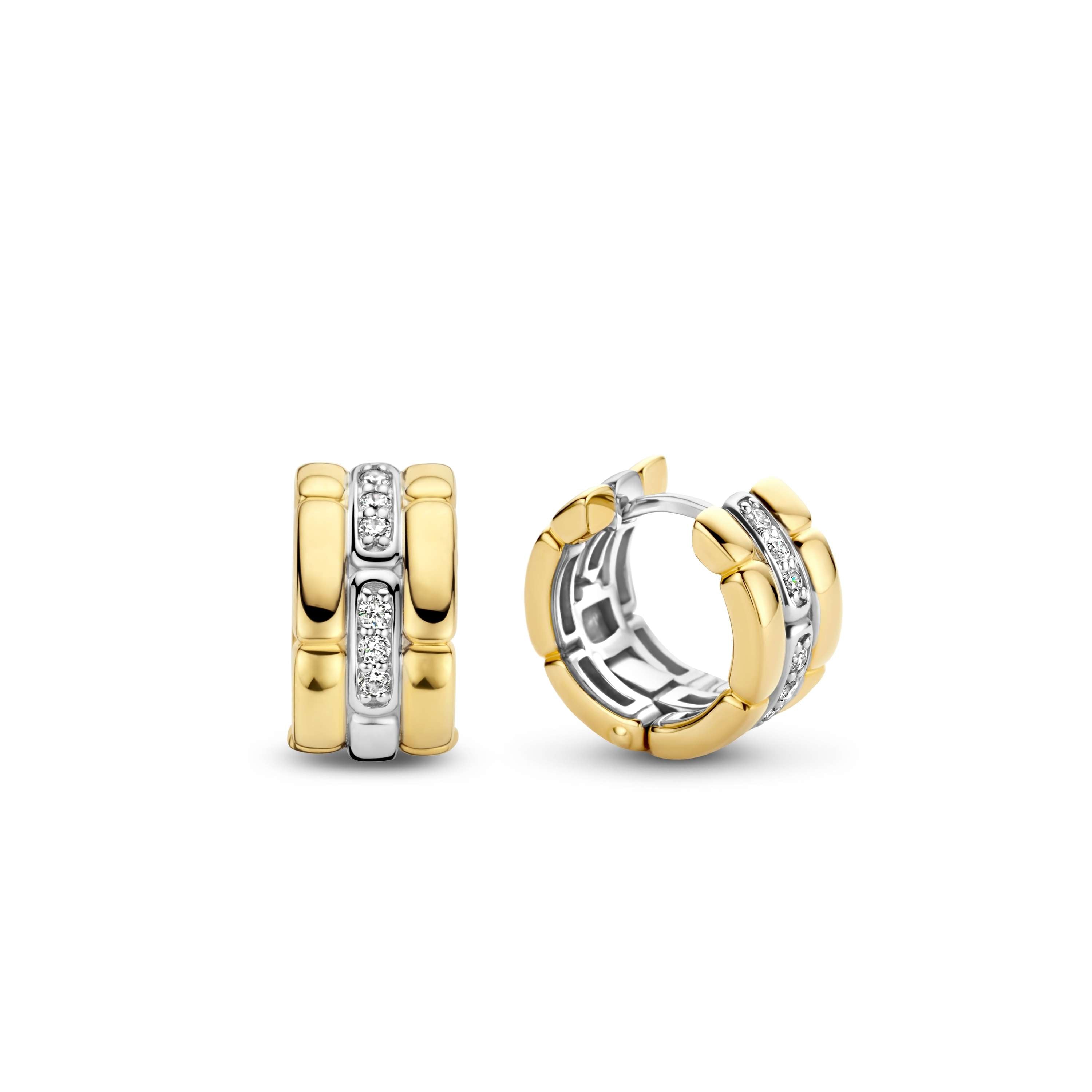 Ti Sento Sterling Silver Yellow Gold Plated Cubic Zirconia 3 Row Hoop Earrings