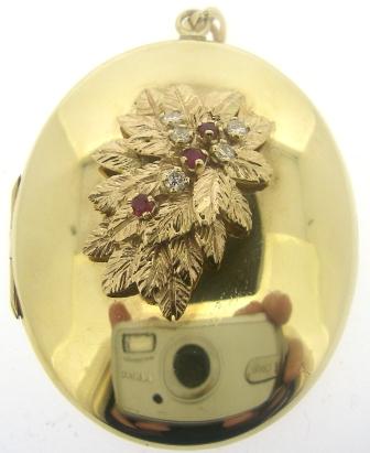 Vintage 9ct Yellow Gold Oval Ruby And Diamond Locket