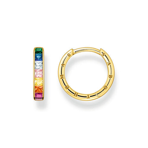 Thomas Sabo Sterling Silver Yellow Gold Plated CZ Multicoloured Hoop Earrings