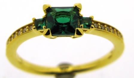 Thomas Sabo Sterling Silver Yellow Gold Plated Green Stone Ring with Cubic Zirconia