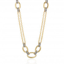 9ct Yellow Gold Double Chain Cubic Zirconia Oval Necklace