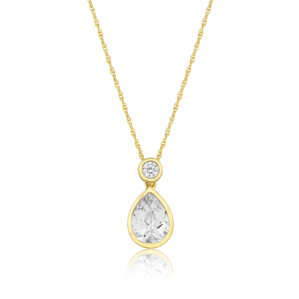 9ct Yellow Gold CZ Teardrop Pendant 16-18'