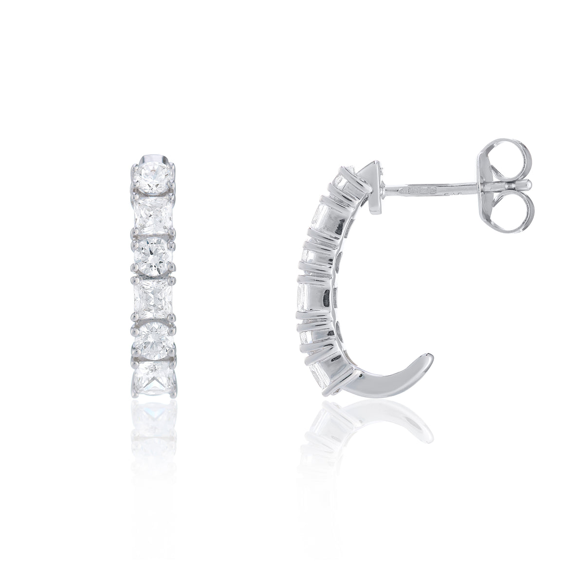 9ct White Gold Cubic Zirconia J-Hoop Earrings