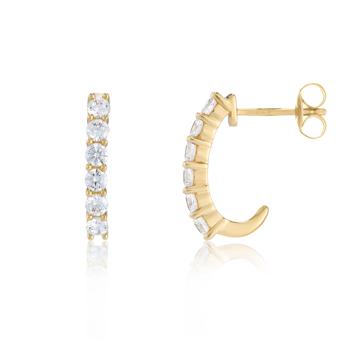 9ct Yellow Gold Half Hoop CZ Earrings