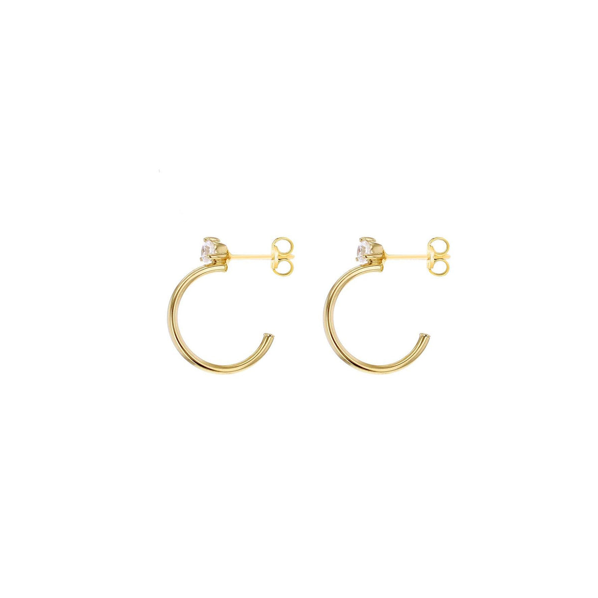 9ct Yellow Gold Half Hoop CZ Earrings 18mm