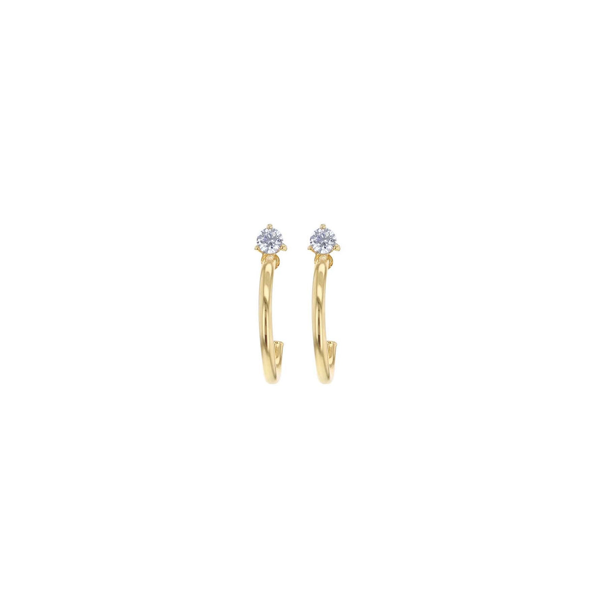 9ct Yellow Gold Half Hoop CZ Earrings 18mm
