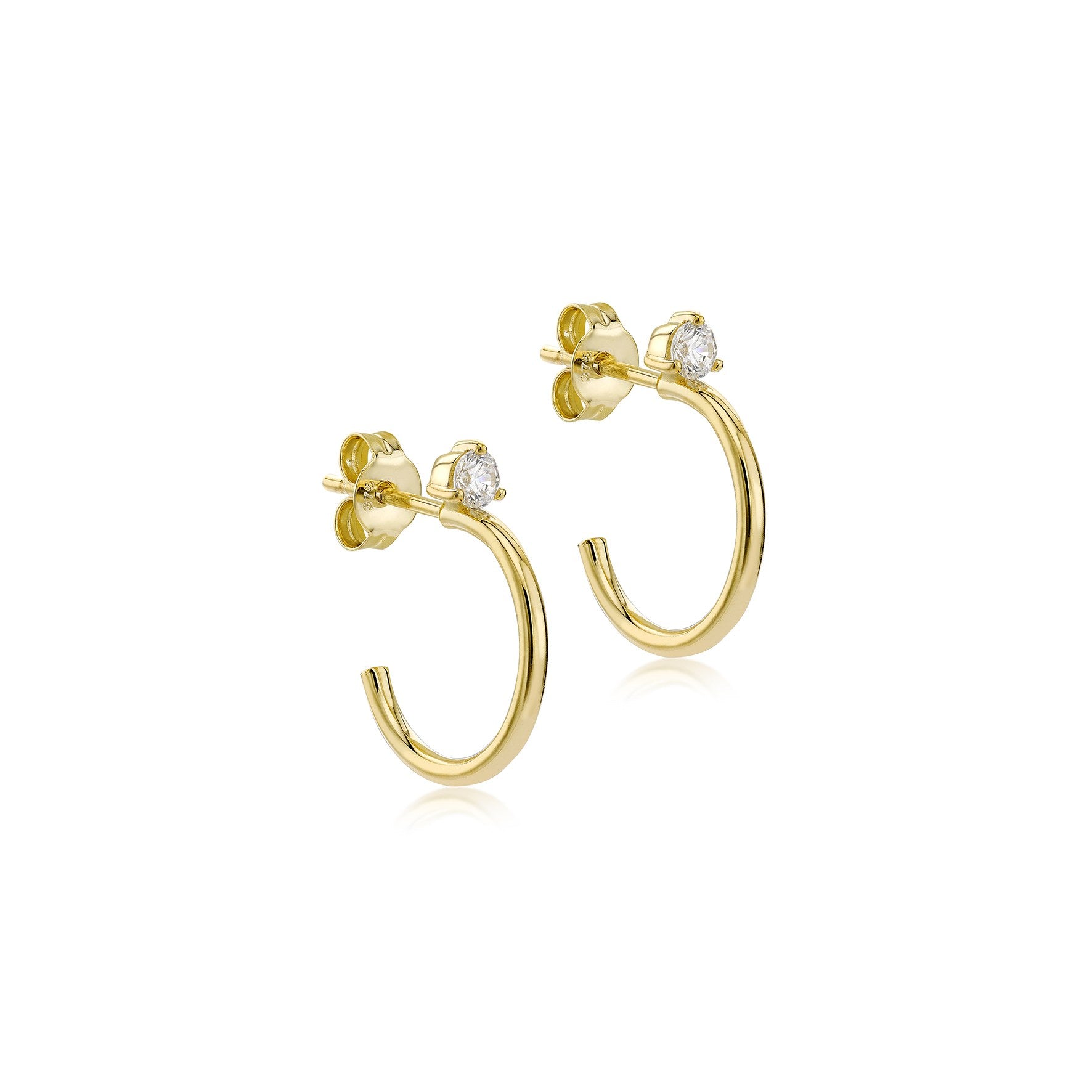 9ct Yellow Gold Half Hoop CZ Earrings 18mm