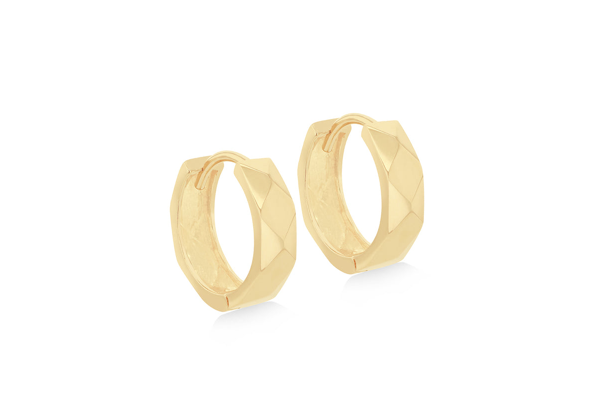 9ct Yellow Gold Faceted Hoop Earrings 13mm