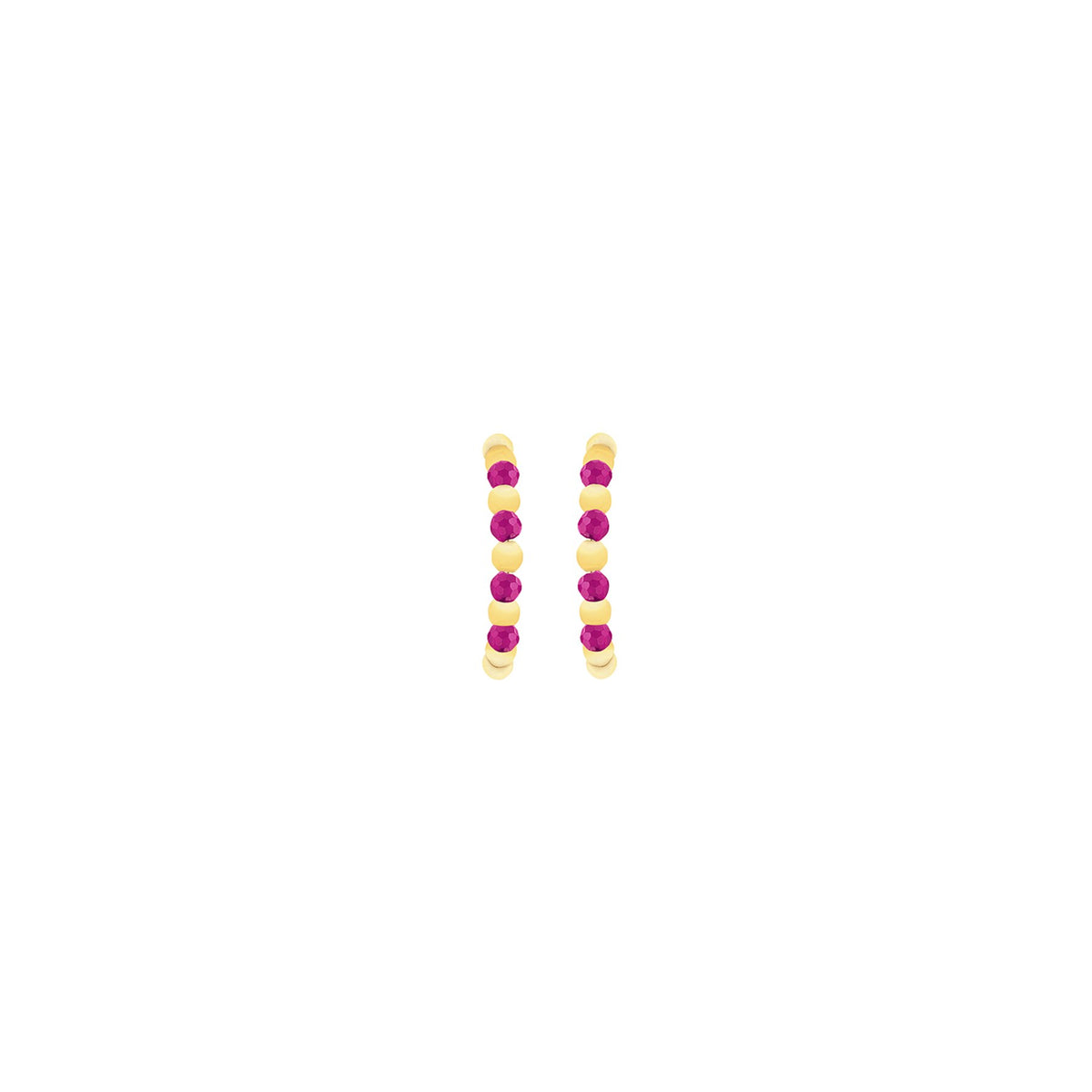 9ct Yellow Gold Beaded Half Hoop With Synthetic Red Corondum Earrings