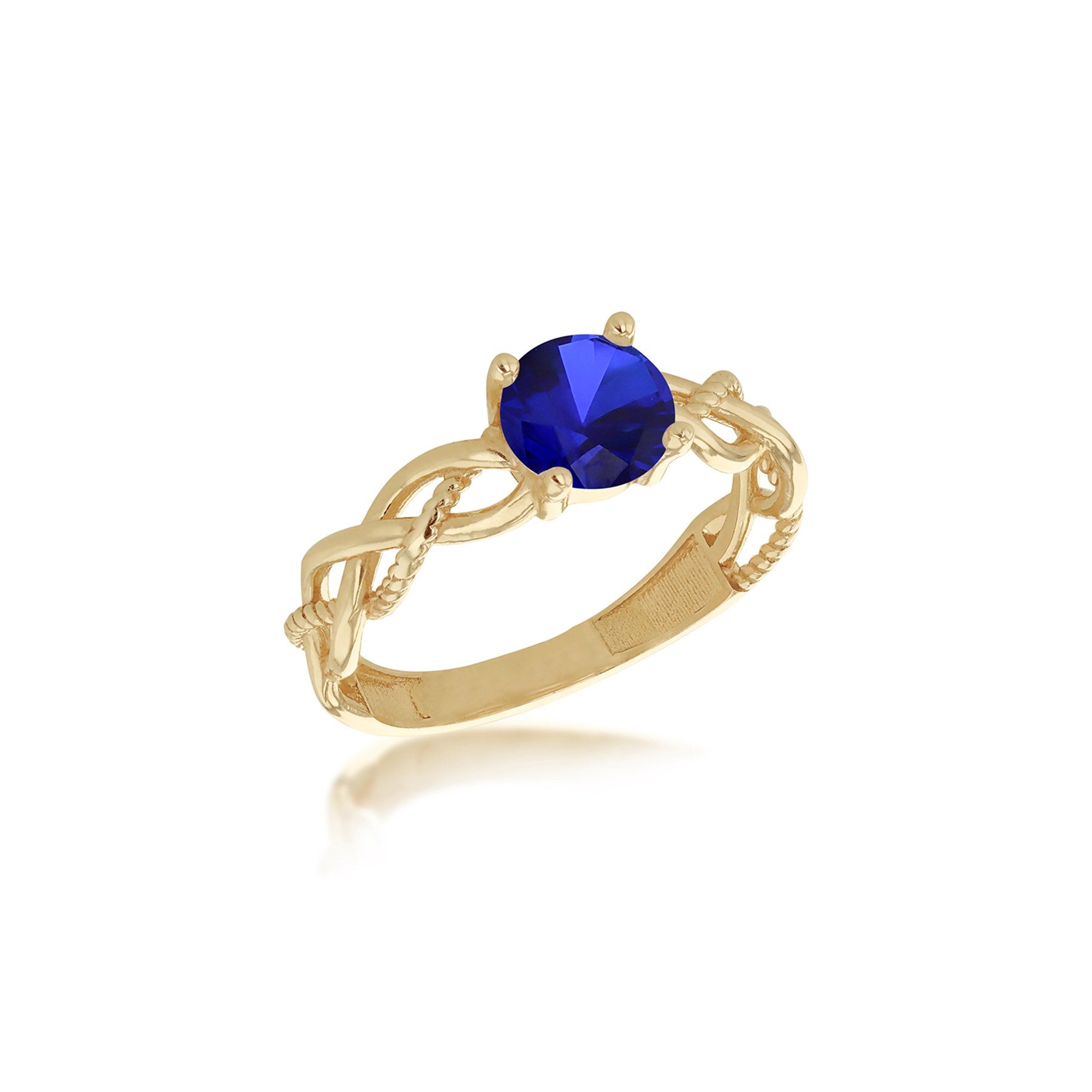 9ct Yellow Gold Blue Cubic Zirconia Plaited Solitaire Ring