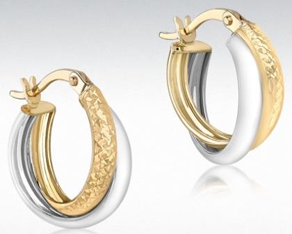 9ct Two-Tone Gold Diamond Cut Crossover Creole Earrings