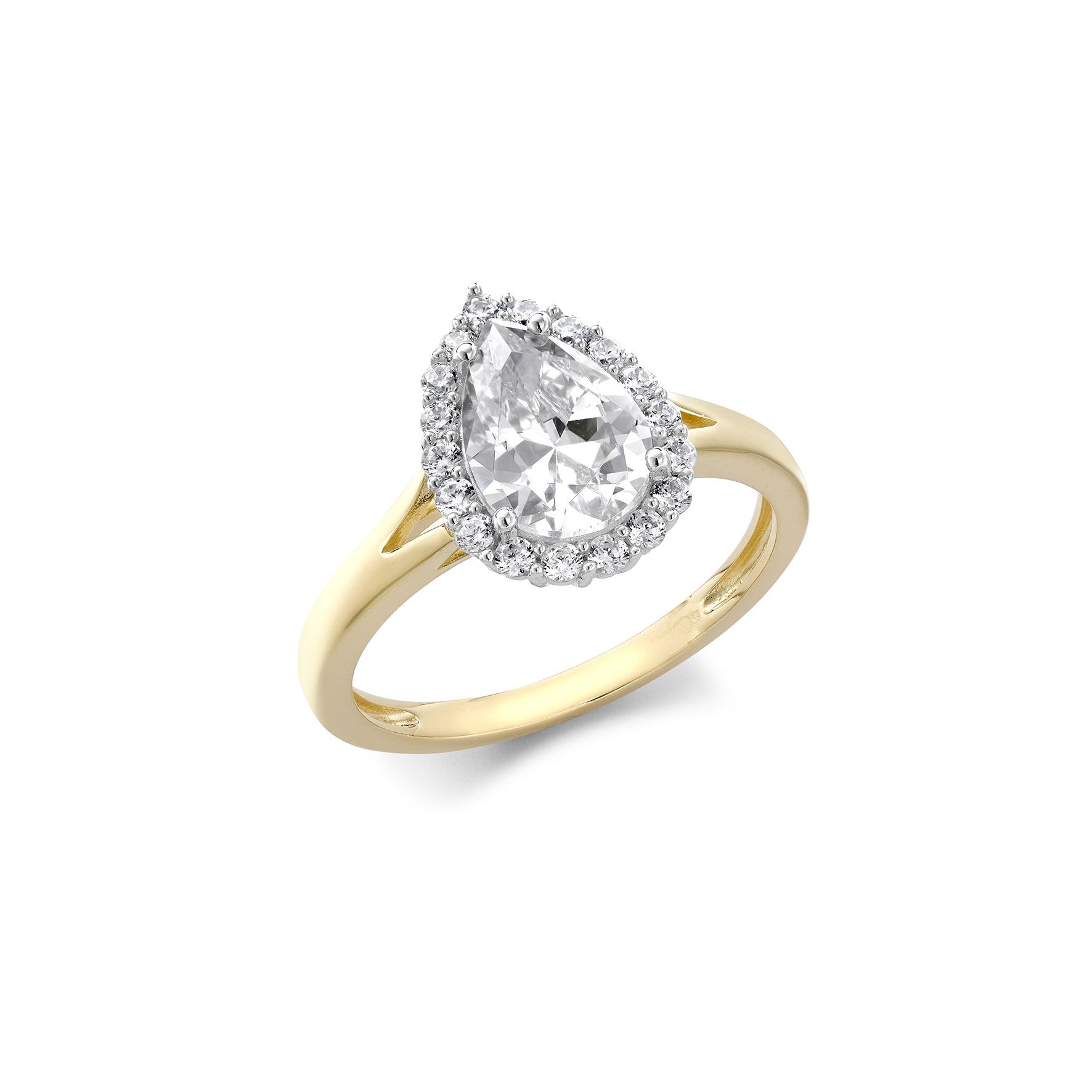9ct Yellow & White Gold Pear Shaped Cubic Zirconia Cluster Split Shoulder Ring