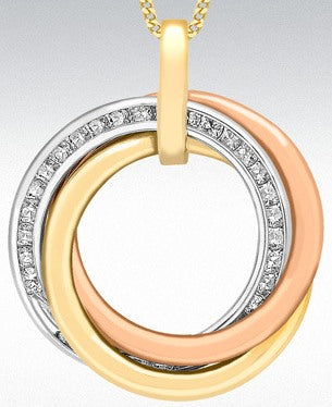 9ct Triple-Tone Gold Cubic Zirconia Triple Ring Pendant