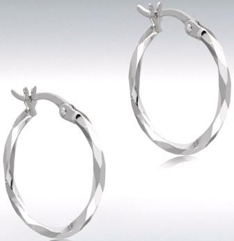 Lustrous 9ct White Gold Faceted Creole Earrings