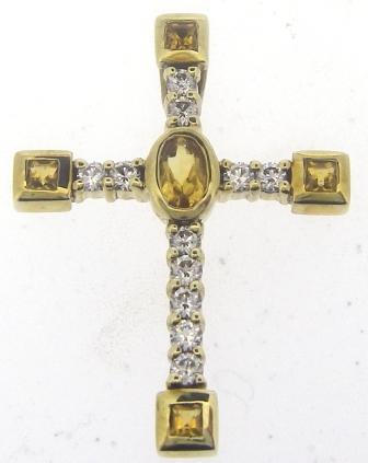 Vintage 9ct Yellow Gold Cubic Zirconia And Citrine Cross