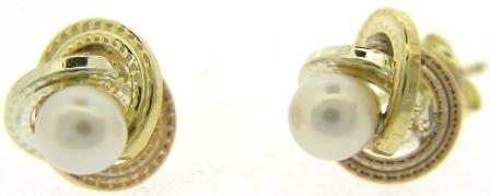 9ct Three-Tone Gold Fresh Water Pearl Knot Earrings