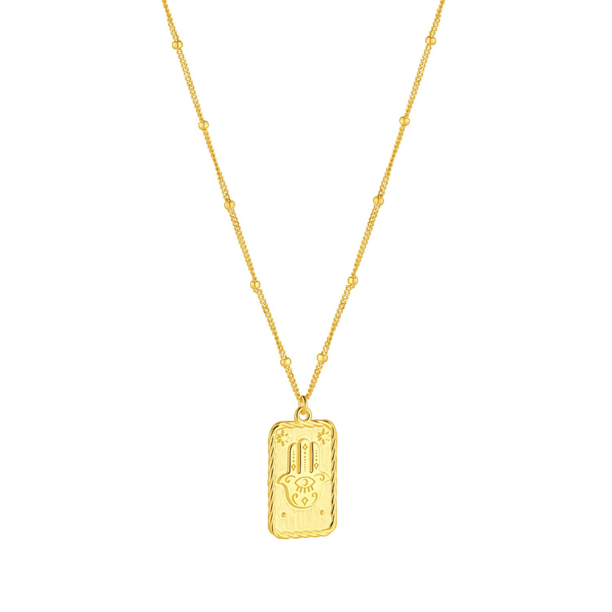 9ct Yellow Gold Hand of Fatima Tarot Card Necklace