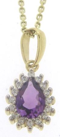 9ct Yellow Gold Amethyst and CZ Cluster Pendant