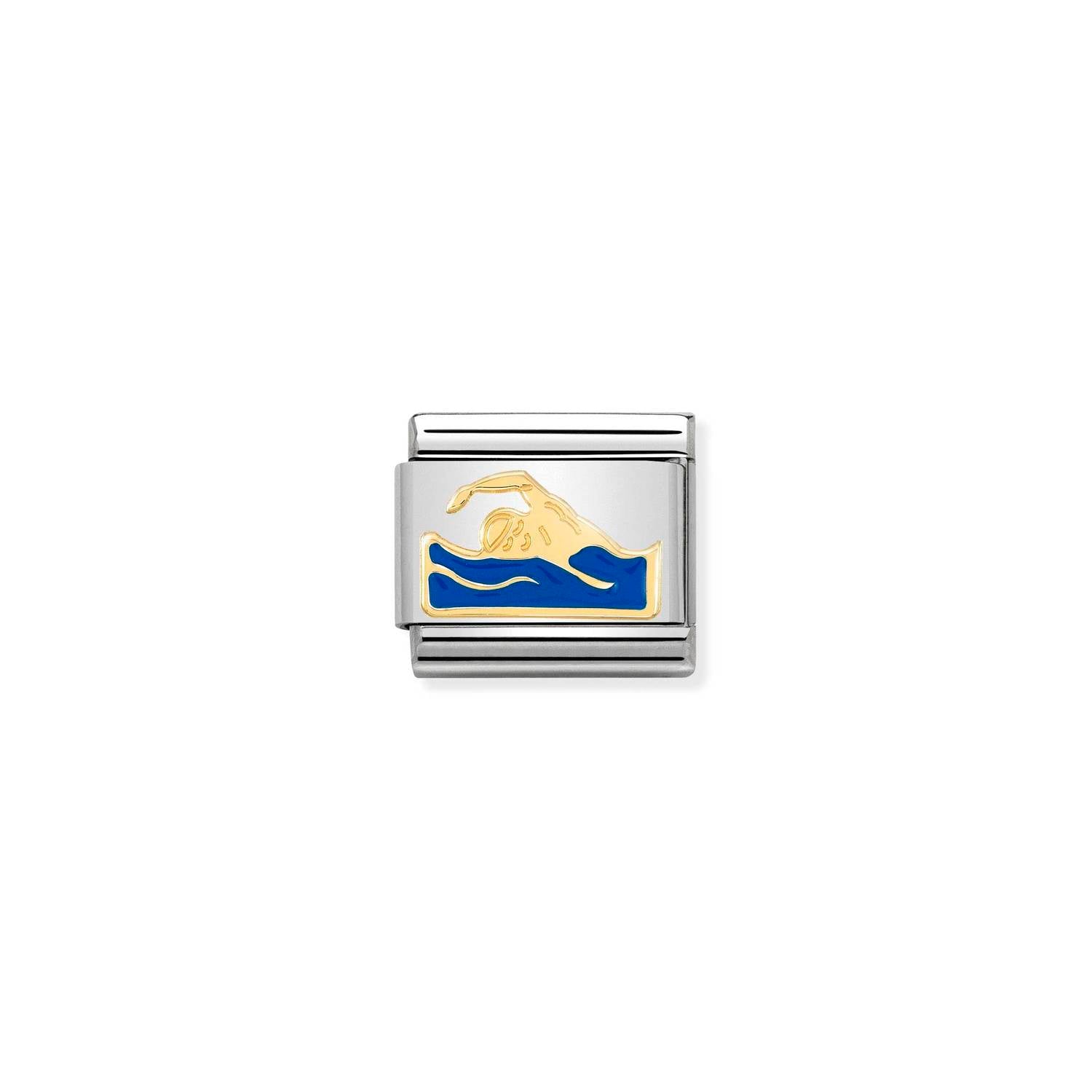 Nomination Composable Classic Swimmer Sports Charm - Stainless Steel & Yellow Gold with Enamel
