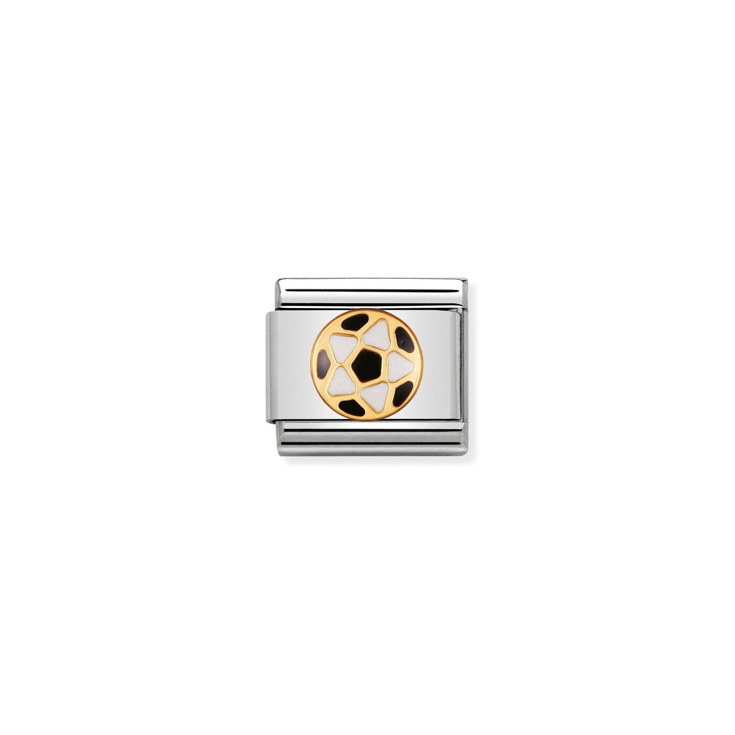 Nomination Composable Classic Italian Football Black & White Ball Charm - Stainless Steel & Yellow Gold with Enamel