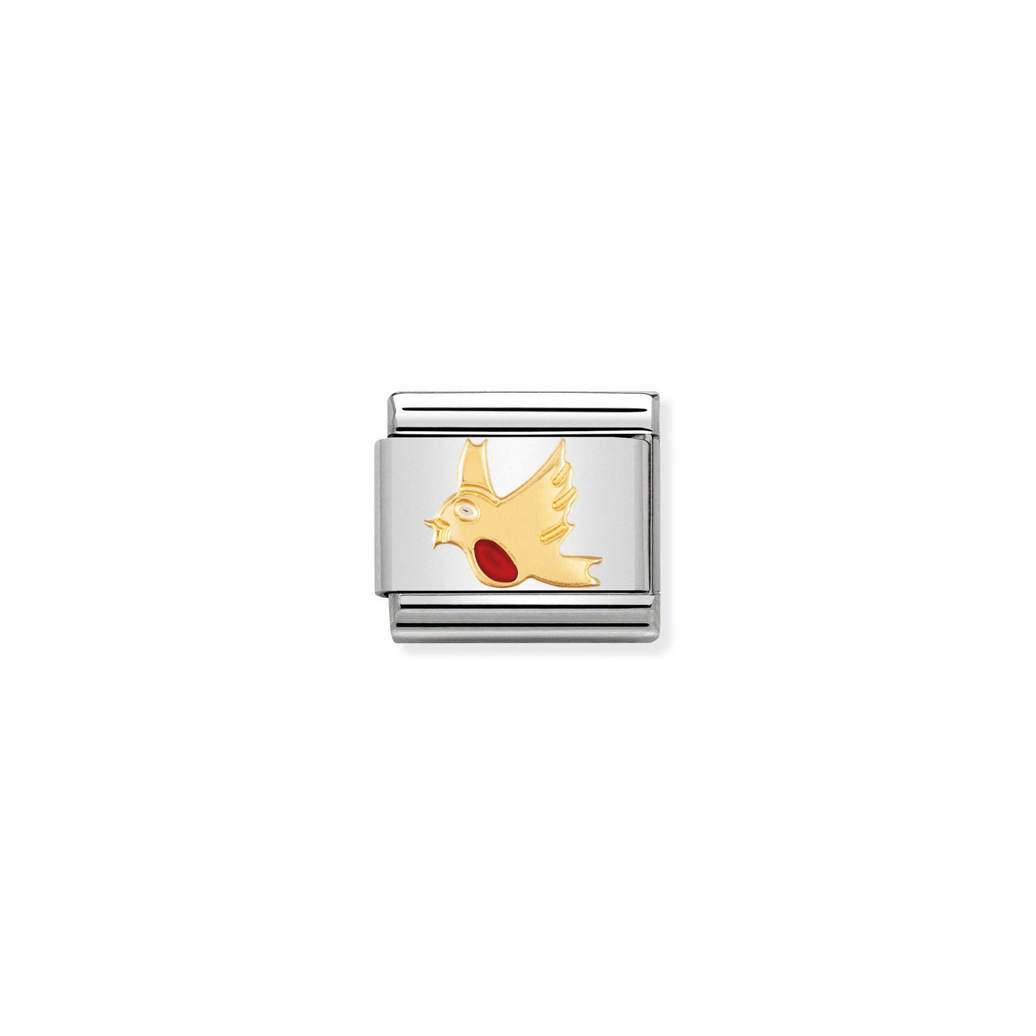 Nomination Composable Classic Robin Bird Charm - Stainless Steel & Yellow Gold with Enamel