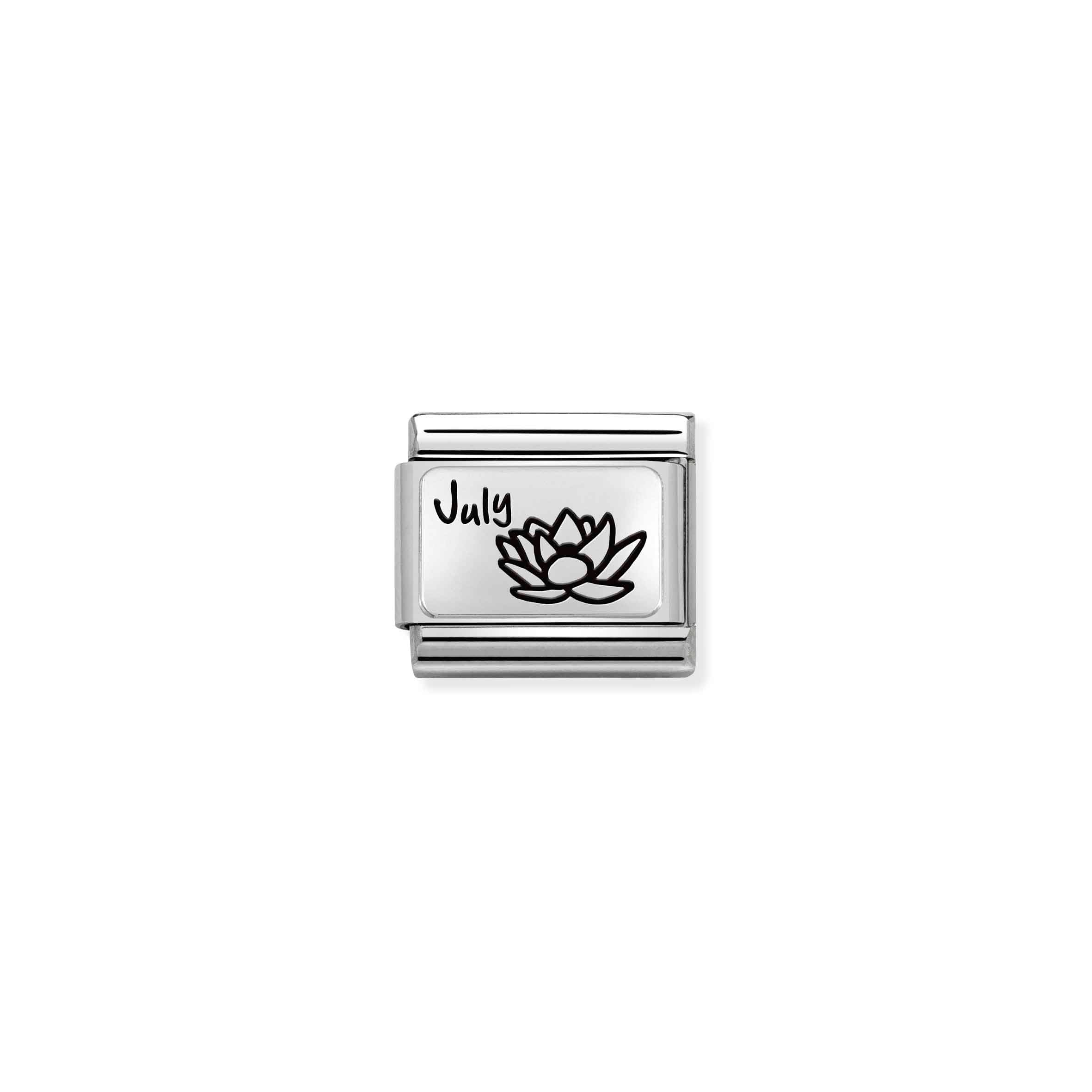 Nomination Composable Classic Month Flower July Waterlily Charm - Stainless Steel & Sterling Silver with Black